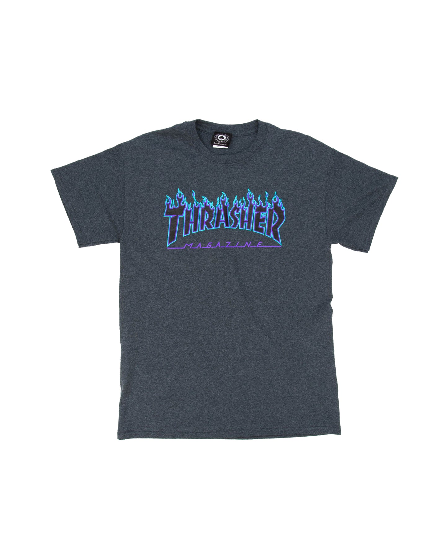 THRASHER FLAME LOGO DARK HEATHER BLUE T-SHIRT