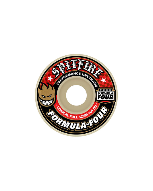52MM SPITFIRE F4 101DURO CONICAL FULL RED WHEELS
